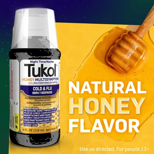 Vista 6 de TUKOL Adult Honey Multi-Symptom - Medicina líquida para la tos nocturna para el resfriado y la gripe, 4 onzas, paquete de 2