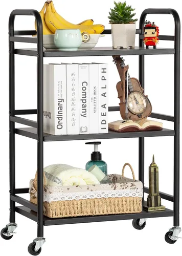 Vista 18 de HDANI Carrito de metal rodante de 3 niveles, carrito multiusos de alta capacidad resistente para oficina, cocina, sala de estar, dormitorio, negro