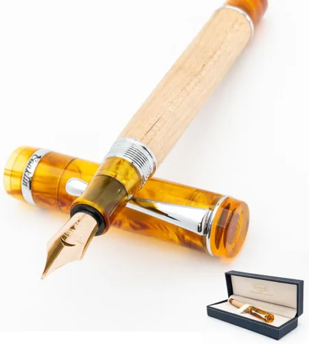 Vista 9 de Conklin Duragraph - Pluma estilográfica ámbar, punta media de oro macizo de 14 quilates, elegante herramienta de escritura con acabado ámbar cálido