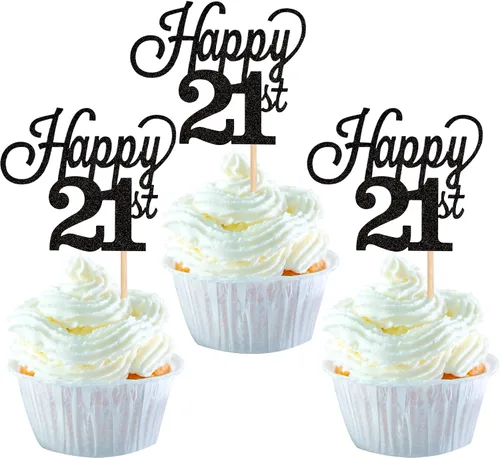 Vista 10 de Paquete de 24 adornos para cupcakes con purpurina número 15, quince cumpleaños, decoración para cumpleaños de 15 años, suministros de fiesta de Negro