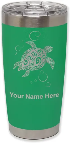 Vista 37 de LaserGram Vaso aislado al vacío de 20 onzas, tortuga marina hawaiana, grabado personalizado incluido (morado claro)
