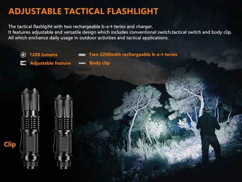 Vista 3 de Linterna táctica ajustable de 350 yardas, 1200 lúmenes, luz LED con montaje desviado para caza al aire libre
