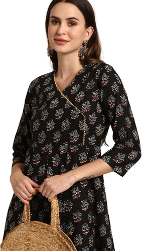 Vista 6 de Janasya Kurta de algodón negro para mujer india