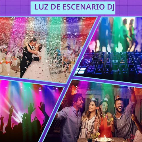 Vista 5 de Paquete de 3 luces LED par para DJ, luz de escenario de 7 canales para escenario con control remoto y control DMX, luces elevadas activadas por