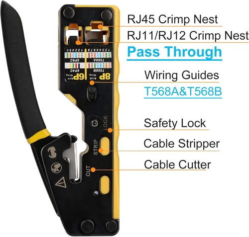 Vista 2 de Kit de herramientas de engaste RJ45 Solsop para paso de Ethernet, crimpadora CAT5 Cat5e Cat6