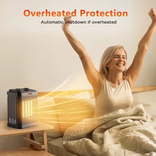 Vista 5 de Calentador de espacio para uso en interiores, calentador eléctrico portátil de cerámica de 1500 W, calentador de espacio pequeño con termostato