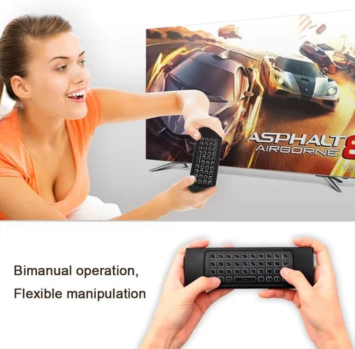 Vista 4 de Air Mouse, MX3 Pro - Mini teclado retroiluminado con control remoto, mini teclado inalámbrico y control remoto de ratón de aire de aprendizaje IR