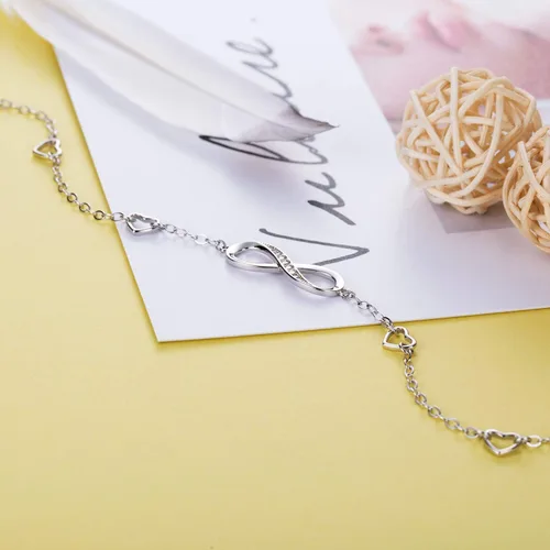 Vista 3 de Billie Bijoux Pulsera tobillera de plata de ley 925 para mujer, con símbolo de amor infinito, ajustable, grande, regalo para mujer