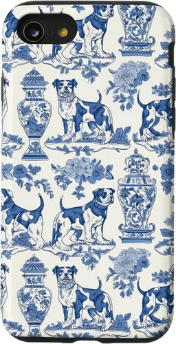 Vista 18 de Chinoiserie Dog Blue Toile Ginger Preppy Grandmillennial - Carcasa para iPhone 16
