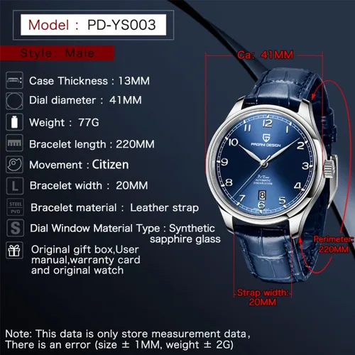 Vista 2 de BY BENYAR Pagani Design Men's Classic Simple Watch, Waterproof 200M Automatic Winding Mechanical Leather Watch