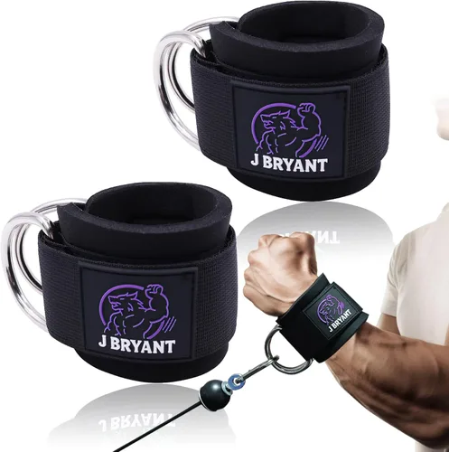 Vista 8 de Muñequeras para entrenamientos de máquina de cable, correas acolchadas con anillos en D reforzados para entrenamiento de fuerza, sistemas de polea