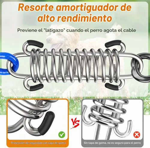 Vista 2 de Tresbro Cable de amarre para perro de 10 pies con resorte, cadenas de amarre que absorben los golpes para exteriores disponibles en Azul