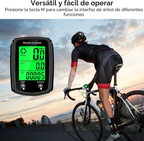 Vista 7 de Computadora de bicicleta y odómetro de bicicleta con cable MPH KM/H Velocímetro de bicicleta con despertador automático de velocidad de ciclismo