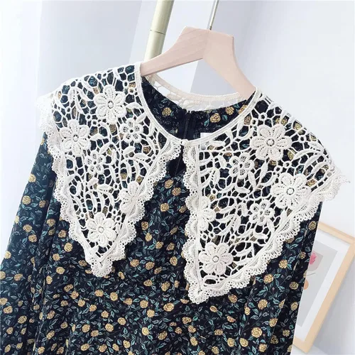 Vista 5 de Encaje ahuecado Floral Cuello Encaje Cuello Envoltura Mediano (Blanco), Blanco