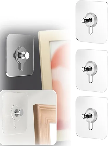 Vista 17 de Ganchos adhesivos sin taladros, colgadores de fotos mejorados sin clavos, ganchos adhesivos de montaje en pared para colgar, ganchos de pared sin