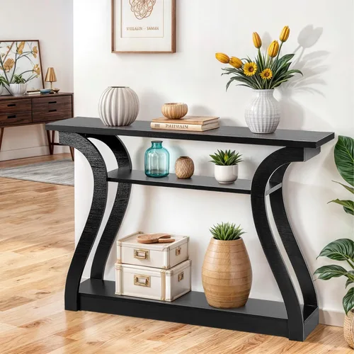 Vista 2 de ZENY Mesa consola, mesa de entrada con estantes de almacenamiento de 3 niveles, mesa de sofá larga estrecha para entrada, sala de estar, pasillo