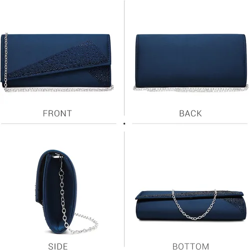 Vista 3 de Dasein Bolsos de noche de satén con diamantes de imitación para mujer, bolso de mano brillante con purpurina brillante para fiesta, boda, cóctel