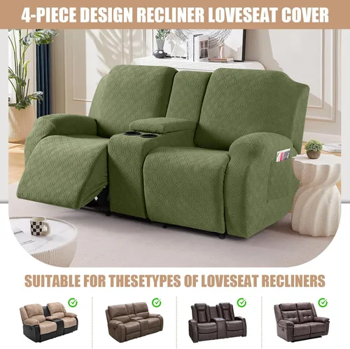 Vista 4 de VANSOFY Funda de sofá reclinable con consola central, funda elástica para sofá reclinable de 2 asientos, funda de sofá reclinable de jacquard