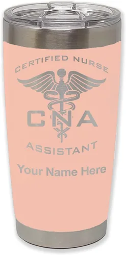 Vista 30 de LaserGram Vaso aislado al vacío de 20 onzas, asistente de enfermera certificada por CNA, grabado personalizado incluido (negro)