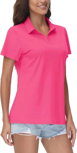 Vista 8 de TACVASEN Polo de manga corta con cuello en V para mujer, con protección solar UPF 50+, secado rápido, para golf