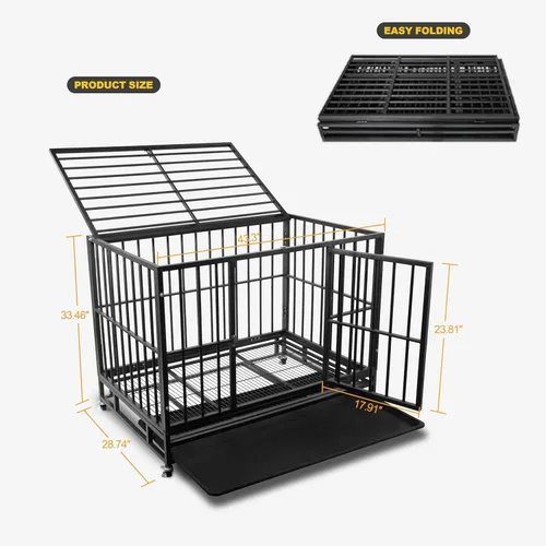 Vista 2 de Elevon Jaula resistente para perros de 42 pulgadas, a prueba de escape, jaula de doble puerta para perros grandes, perrera resistente para perros