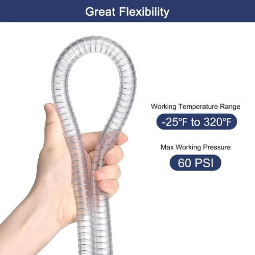 Vista 3 de uxcell Tubo de PVC de 1/2 pulgada de diámetro interior x 10 pies, tubo reforzado con alambre de acero, tubo flexible de manguera de vinilo flexible