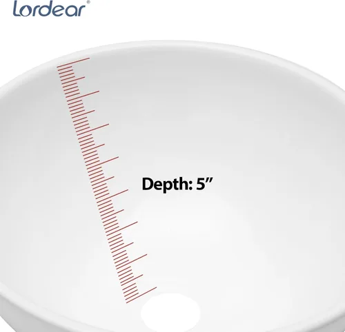 Vista 7 de Lordear 13x13 Fregadero Pequeño Redondo de Baño Moderno en Blanco, Fregadero de Cerámica de Porcelana Blanca sobre Encimera, Fregadero de Arte