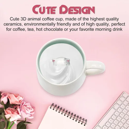 Vista 6 de Lindo Gato en Taza, Taza de Té de Cerámica de Animal 3D, Tazas de Café, Regalos del Día de San Valentín Día de las Madres Pascua Navidad