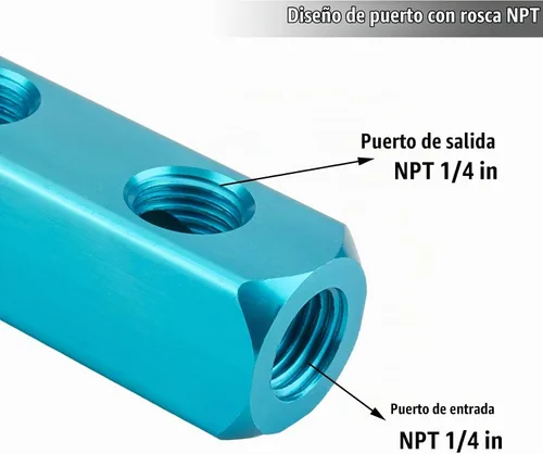 Vista 3 de Colector de aire, Colector de compresor de aire de 2 vías y 5 puertos, Divisor de bloque de colector en línea de manguera de aire de aluminio