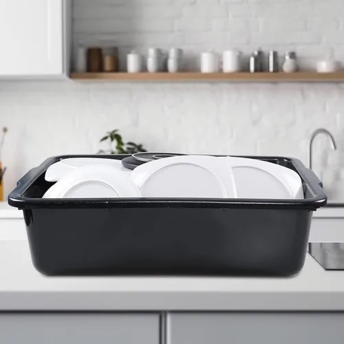 Vista 7 de Sadstory - Tina de autobús comercial de plástico negro, caja de autobús grande de 35 L, 4 paquetes
