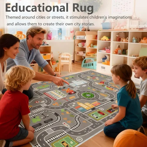 Vista 3 de Alfombra de juego para niños, ideal para jugar con autos y juguetes, alfombra educativa de carretera y tráfico para niños, alfombra divertida