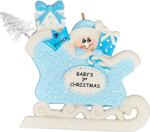 Vista 4 de Adorno 3D personalizado para la primera Navidad del bebé 2025 para niño Adorno de la primera Navidad del bebé 2025 Adornos de bebé para árbol
