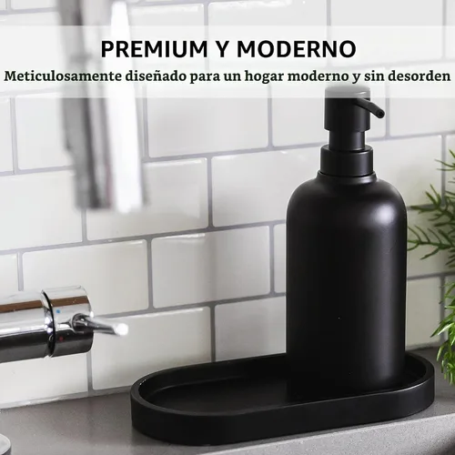 Vista 2 de Yew Design - Bandeja dispensadora de jabón redonda negra mate, bandeja organizadora de botellas de jabón y loción de 8 pulgadas para baños, cocinas