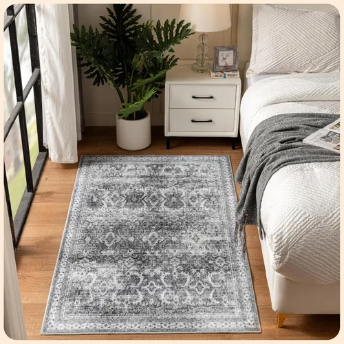 Vista 160 de Istana Alfombra larga antideslizante de 2.5 x 8 para el hogar, para pasillo y cocina, lavable, sedosa y suave al tacto, elegante, color azul y marfil