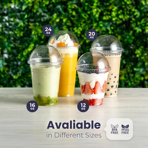 Vista 4 de Fit Meal Prep Paquete de 50 unidades de 12 oz Tazas de café desechables de plástico con tapas en forma de domo, tazas de café para llevar con tapas