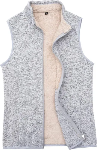 Vista 9 de Chaleco de forro polar con cremallera para mujer, forro de sherpa, resistente al viento, chaleco cálido con bolsillo Fresno