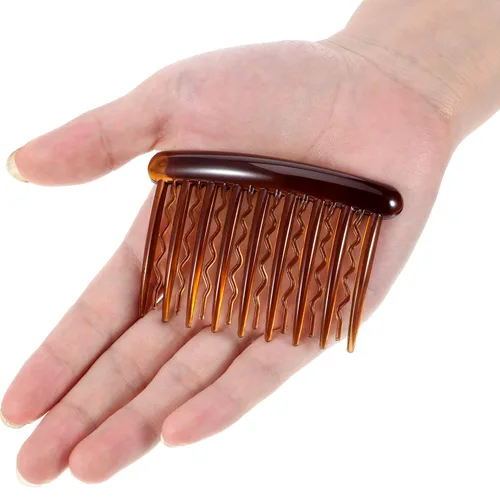 Vista 4 de Gejoy 12 peines de plástico para dientes para el cabello, peine lateral de tortuga, accesorios para el cabello (negro, marrón oscuro)