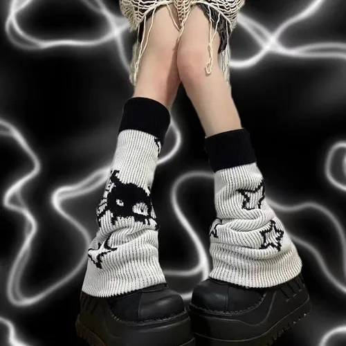 Vista 2 de Harajuku Grunge - Puños de invierno para mujer, calcetines largos hasta la rodilla estilo punk Emo Alt