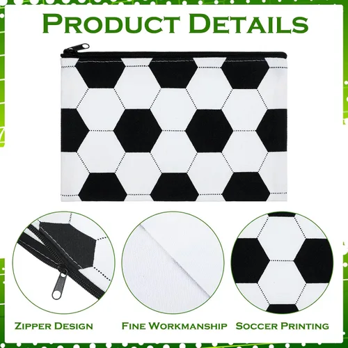 Vista 3 de Sweetude 24 bolsas de maquillaje deportivo de fútbol, bolsas de cosméticos, regalo de fútbol en blanco y negro para jugadores, bolsas de recuerdo