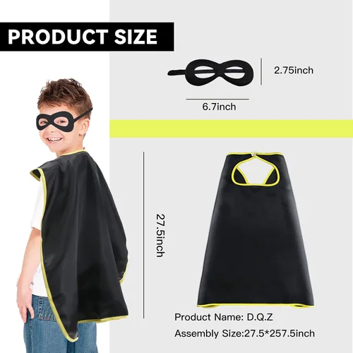 Vista 7 de Capas y máscaras de superhéroes para niños y niñas disfraces de Navidad disfraces de superhéroes para fiestas paquete de 16 unidades negro