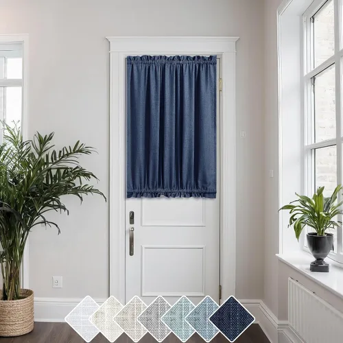 Vista 29 de KOUFALL Cortina de puerta francesa, persianas de lino para cubrir ventanas, 1 panel, 25 x 72 pulgadas de largo, color azul piedra