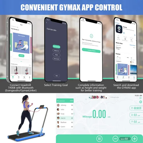 Vista 6 de Cintas de correr plegables para el hogar, 2 en 1, almohadilla portátil plegable debajo del escritorio, cintas de correr con modos de caminar y Azul