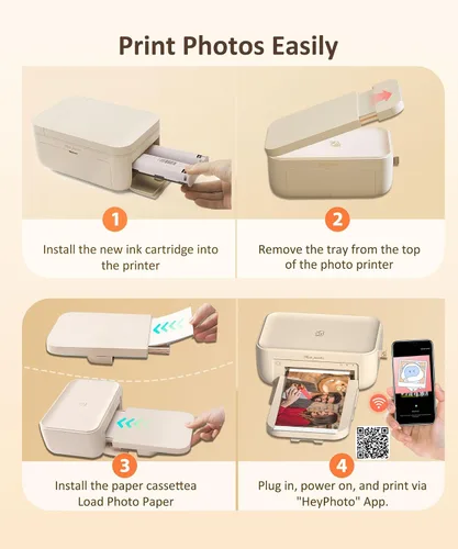 Vista 7 de HPRT CP4100 - Impresora fotográfica de 4 x 6 con 108 hojas y 2 cintas, impresión Wi-Fi por sublimación de tinte térmico a todo color, impresora