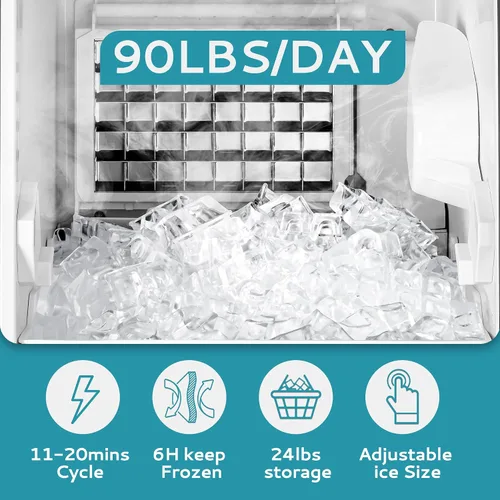 Vista 2 de EUHOMY Máquina de hielo comercial bajo mostrador de 15" de ancho, 90 lb/día, autolimpieza y temporizador de 24H, drenaje por gravedad, máquina