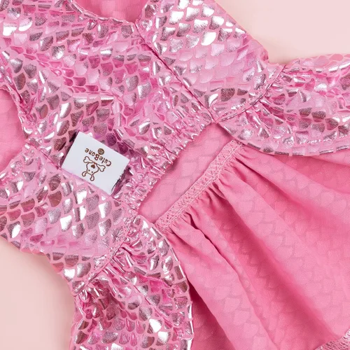 Vista 4 de CuteBone - Vestidos brillantes de sirena de verano para cachorros, para perros pequeños, falda de lentejuelas DD11XS