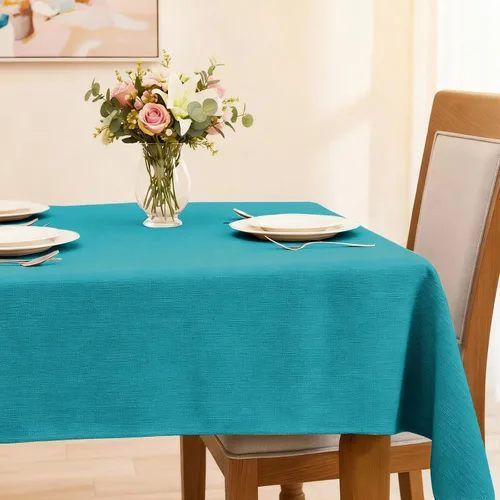 Vista 29 de Mantel rectangular de lino texturizado de 47 x 63 pulgadas, impermeable, a prueba de derrames, lavable, sin arrugas, mantel para mesa de comedor
