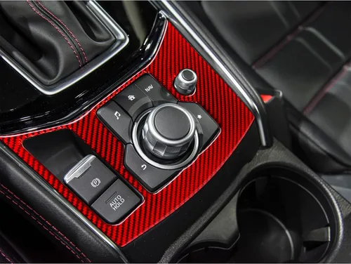 Vista 2 de Cubierta de Panel de Marco de Botón Multimedia de Consola Central de Fibra de Carbono Compatible con Mazda CX-5 2017 2018 2019 2020 2021 2022