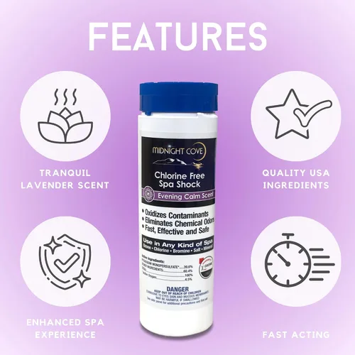 Vista 3 de SPA Shock con aroma a lavanda, aromaterapia mejorada con oxígeno para spas y tinas calientes. Disfruta de agua cristalina con una exquisita