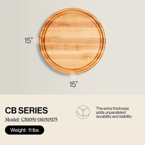 Vista 2 de John Boos Serie CB Tabla de cortar redonda de madera de arce de 15 x 15 pulgadas, 1.75 pulgadas de grosor, bloque de carnicero reversible de 11