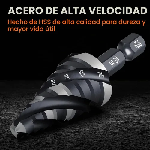Vista 5 de THINKWORK Juego de 9 brocas HSS en espiral de paso en espiral de 1/4"-3/4" para aluminio, metal, plástico, madera
